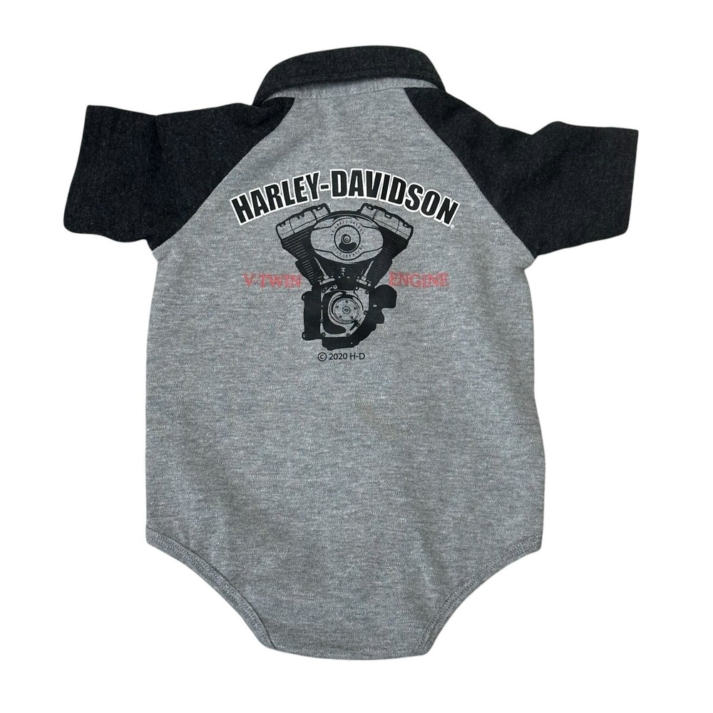 Harley-Davidson Bodysuit One-piece 6-9 months Grey Creeper V-Twin Engine Logo